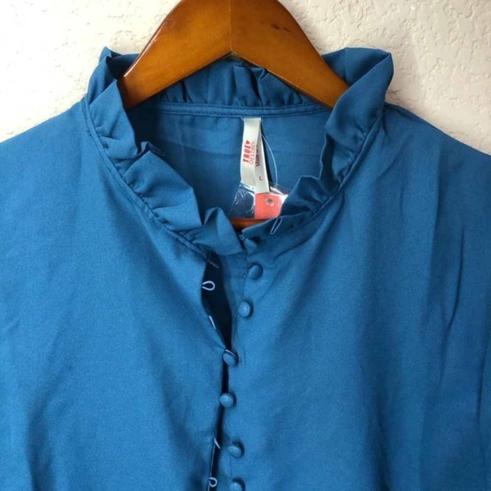 True Destiny Blue Ruffle Button Up Jacket - Picture 5 of 6